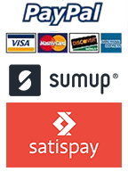 Paypal, Klarna, Sumup, Satispay, Visa, Mastercard, American Express